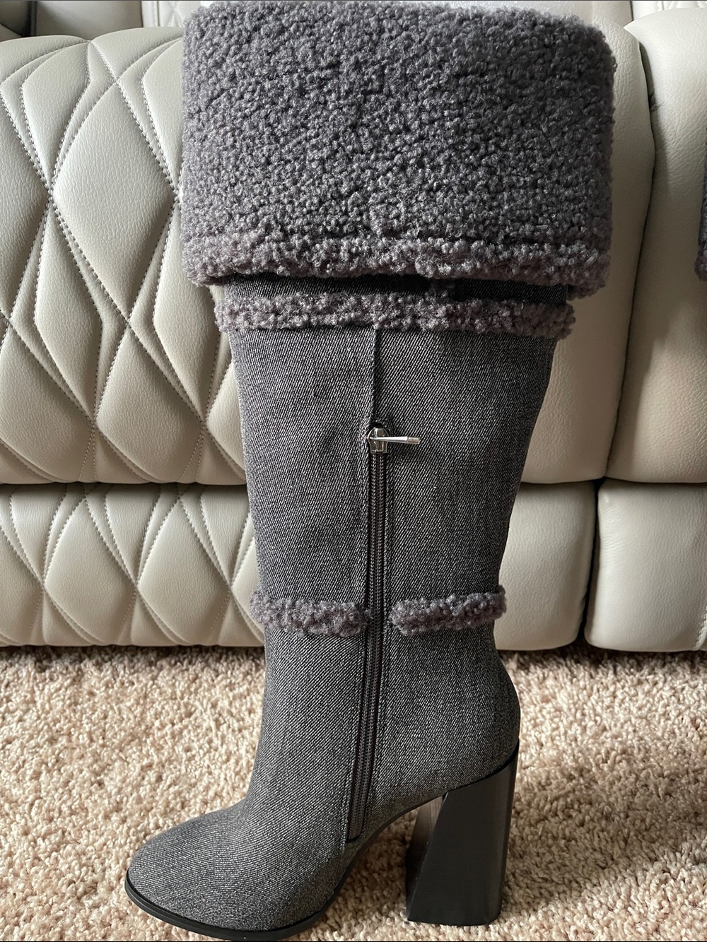 Jessica Simpson Gray Shearling-Trim Knee Boots - Picture 4 of 15